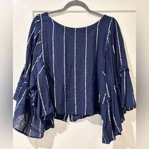 Floreat Cropped Navy & Silver Blouse from Anthropologie size M